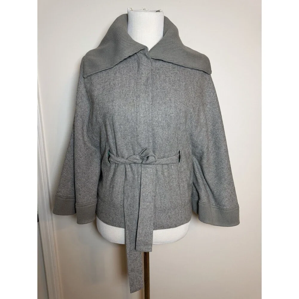Free People Poncho Cape Jacket Wool Blend Gray XS Tie Waist